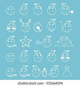 set of smiley face icons. Christmas and new year concept. line emoticon design. vector illustration
