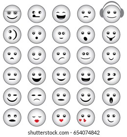 Set of Smiley Faces with Basic Emotional Expressions. Vector Illustration