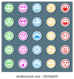 Set of smiley faces sticker icons. men characters
