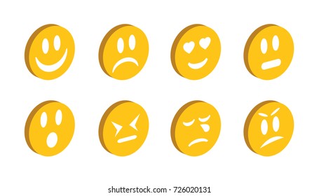 Set Smiley icon. collection isometric cartoon style smiles with different emotions. 