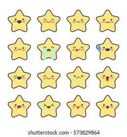 Set Smiley Icons For Applications And Chat. Emoticons With Different Emotions Isolated On White Background. Large Collection Of Star Smiles.