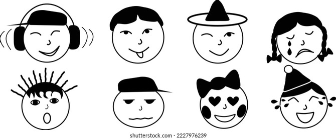 Set of smiley icons: different emotions