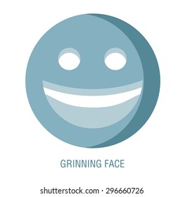 Set of smiley icons: different emotions. emoticon on a white background. A Vector Cute Cartoon Face with big toothy smile. Grinning face. Emoji face.