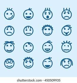 Set of smiley icons with different emotions. Vector Illustration