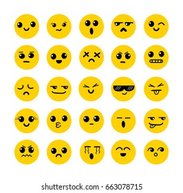 Set of smiley icons: different emotions. Emoji set. Set of thin line smile emoticons isolated on a white background. Vector illustration