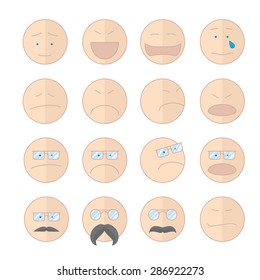 Set of smiley icons: different negative sadness emotions large set of vector on white background