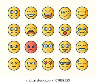 Set of smiley icons. Emoji in flat line trendy style. Emoticons line art.