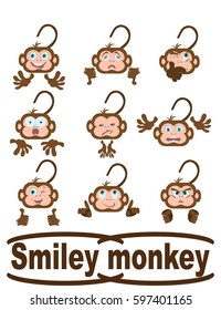 Set Smiley Monkey On White Background Stock Vector (Royalty Free ...