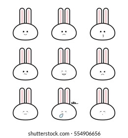 Set of Smiley Rabbit or Bunny. Isolated.