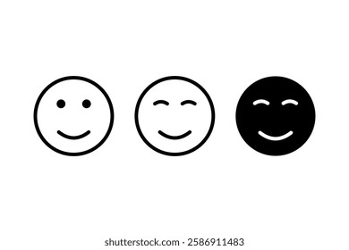 Set of smiley. Smiling face icon, cute smile. Happy emotion sign, emoticon symbol. Vector illustration.