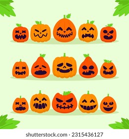 set of smiley and spooky pumpkins illustration