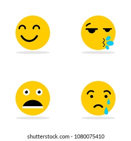 A set of smileys. A crusty, happy, angry face. Yellow face with emotions. Facial expression