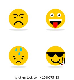 A set of smileys. A crusty, happy, angry face. Yellow face with emotions. Facial expression
