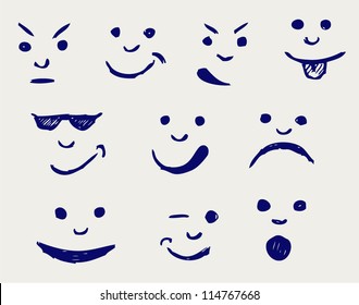 Set of smileys. Doodle style