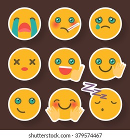 Set of  smileys . Emoji in flat design.