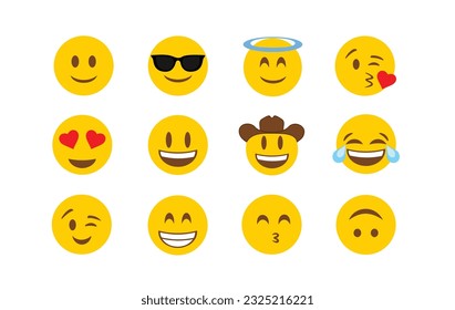 Conjunto de sonrisas con emociones. Vector emmoji. Juego de iconos de sonrisa. Icono emoticono web - vector de stock.