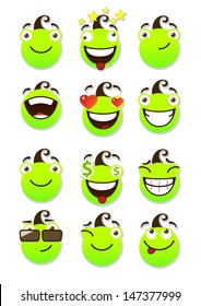 set of smileys. Funny and smiling smileys. Vector illustration isolated on a white background.
