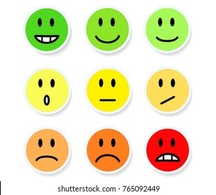 Set of Smileys Mood Color on White, Stock Vector Illustration