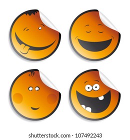 Juego de stickers de caricaturas sonrientes.