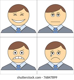 Set of the smileys symbolizing various human emotions: men of business change in suits and ties