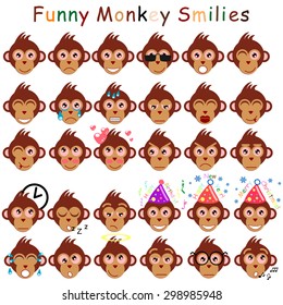 Set of smilies in form of head monkeys with different emotions. Men set. Vector illustration