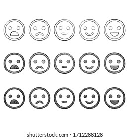 Set of smilies sketch emoticon doodles. Vector hand drawn.