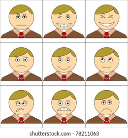 Set of the smilies symbolising various human emotions: men of business change in suits and ties