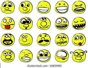 Set of smilies. Vector illustration, isolated on a white.