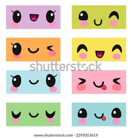 Set of Smiling anime faces isolated on a white background