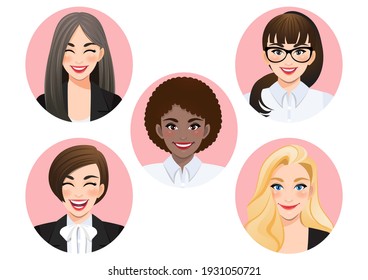 Set of smiling diverse business women vector