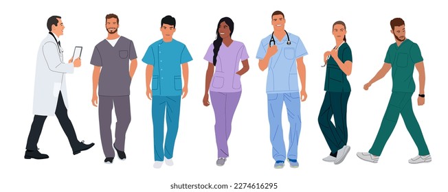 Set of smiling doctors, nurses, paramedics vector.