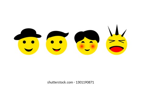 Set of smiling emoticon with hair in flat style design