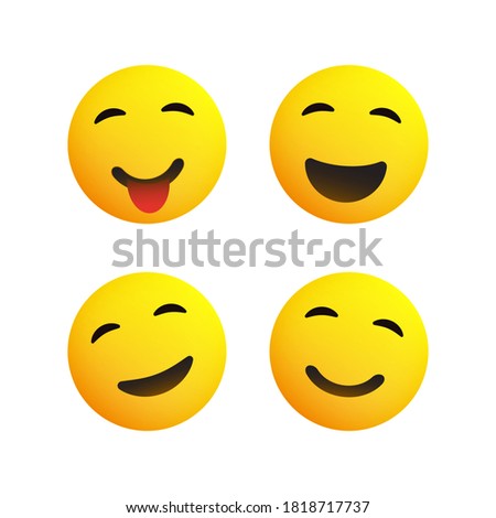 Set of Smiling Emoticons - Simple Shiny Happy Emoticon Clip-Art, Isolated on White Background - Vector Design