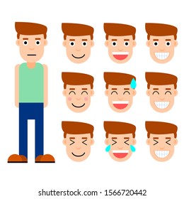 Set Smiling Face Standing Man Vector Stock Vector (Royalty Free ...