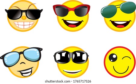 set of smiling faces, vector graphics, moving elements