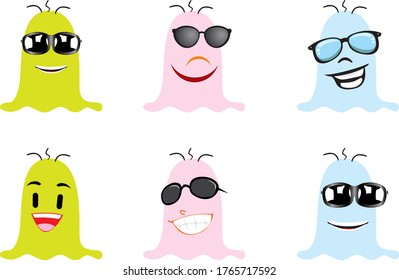set of smiling faces, vector graphics, moving elements