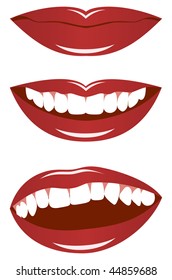 Set smiling female lips isolated on a white background. Vector illustration.