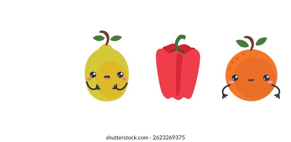 Set smiling healthy food Cute