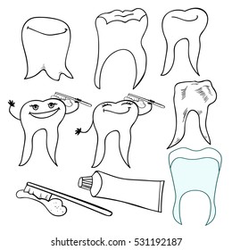 Set of smiling healthy teeth paste vector illustration
