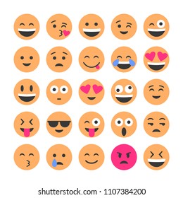 Set of smiling icons, emoticons. Different emotions. Vector