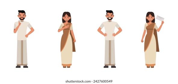 Set of smiling Indian Businessman and businesswoman character vector design. Presentation in various action. People working in office planning, thinking and economic analysis.