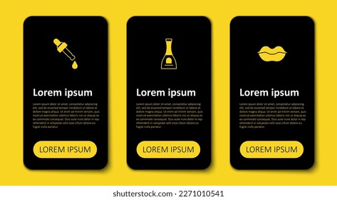 Set Smiling lips, Bottle of nail polish and Pipette with oil. Business infographic template. Vector