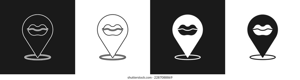 Establecer el icono de los labios sonrientes aislados en fondo blanco y negro. Símbolo sonrisa.  Vector