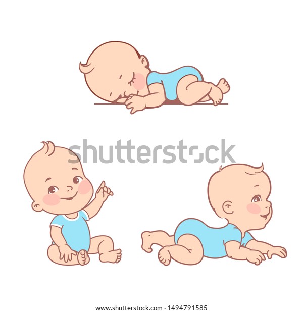 おむつを着た笑顔の少年とボディスーツ をセット 3カ月から1年にかけて活発な赤ちゃんが 這い 腹の上を動くようになる 1年目 元気なベビープレー のベクター画像素材 ロイヤリティフリー