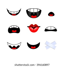 Set of smiling mouth on white background/ Vector illustration