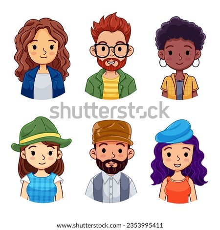 Set of smiling people avatar. Different men and women characters portrait. Isolated vector illustration, white background
