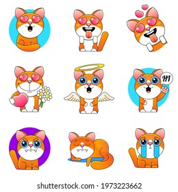 Set smiling red cat vector illustration isolated on white background