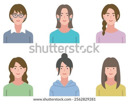 Set of smiling women in casual clothes