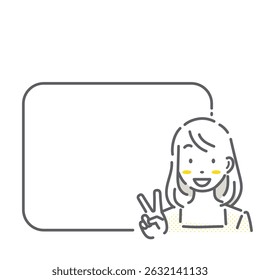 A set of smiling women and frames - simple and stylish line drawing illustrations