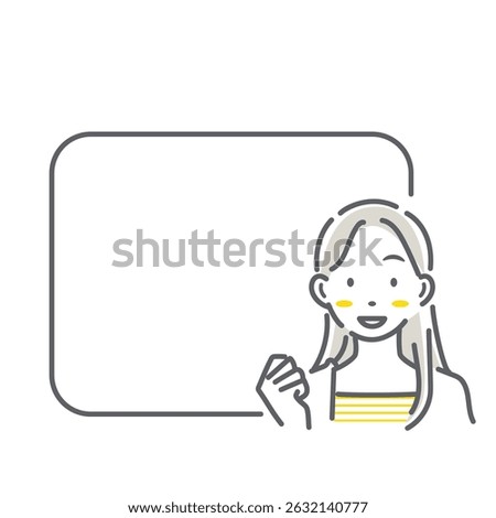 A set of smiling women and frames - simple and stylish line drawing illustrations